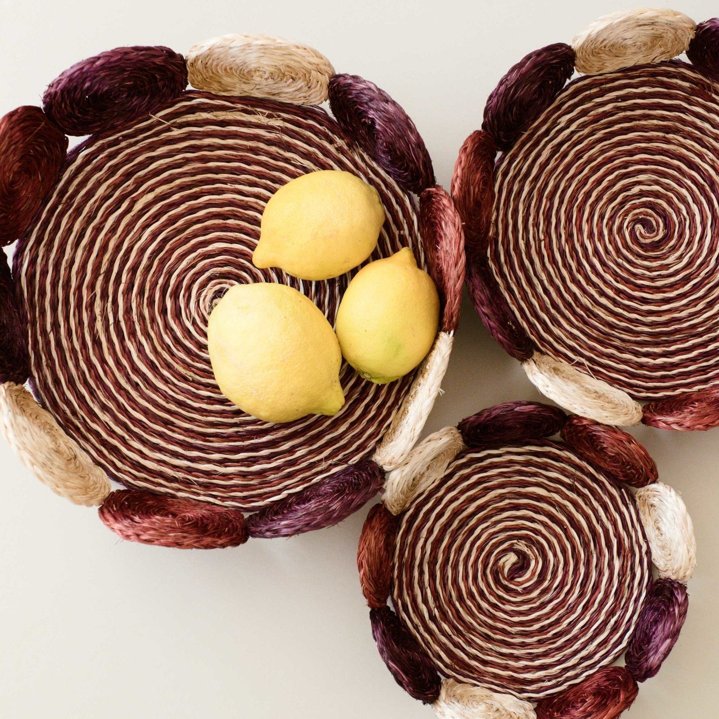 S/3 Black and White Abaca Fruit Basket