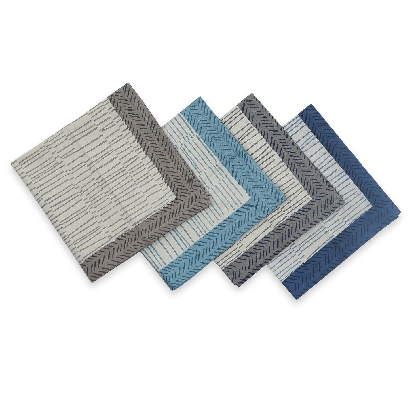 STREAMLINE 16"x16" Hand Block Printed Napkins - Set of 4. Cotton - Fair Trade - Artisan Made