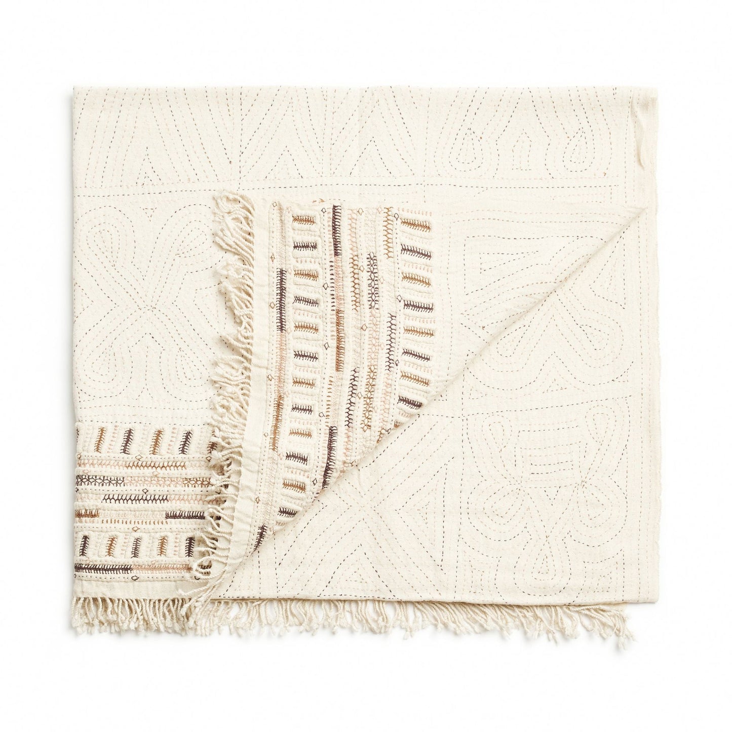Unah Brown Fully Hand Embroidered Throw Handloom Organic Cotton Throw