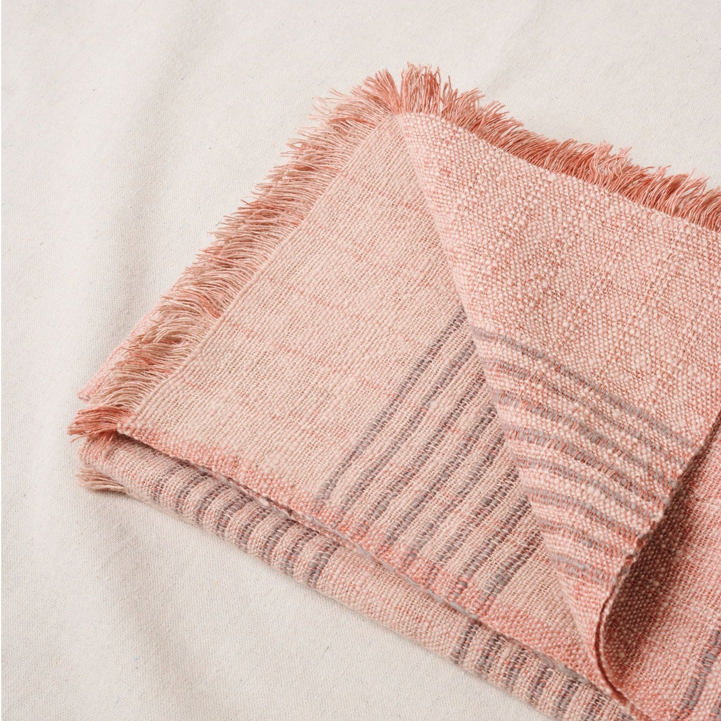 Silica Rose In Shades of Salmon Gray Stripes Pattern Soft Handwoven Merino Throw
