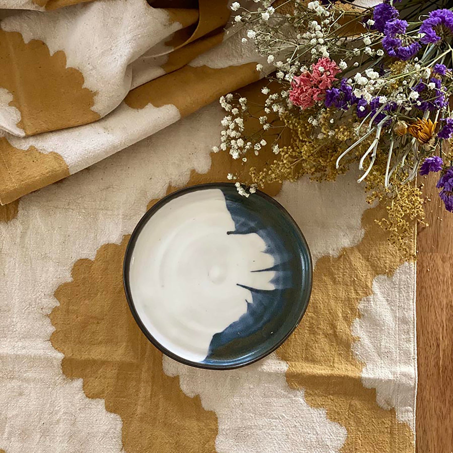 Hand-Printed Table Runner | Organic Cotton Linen - Golden Rays