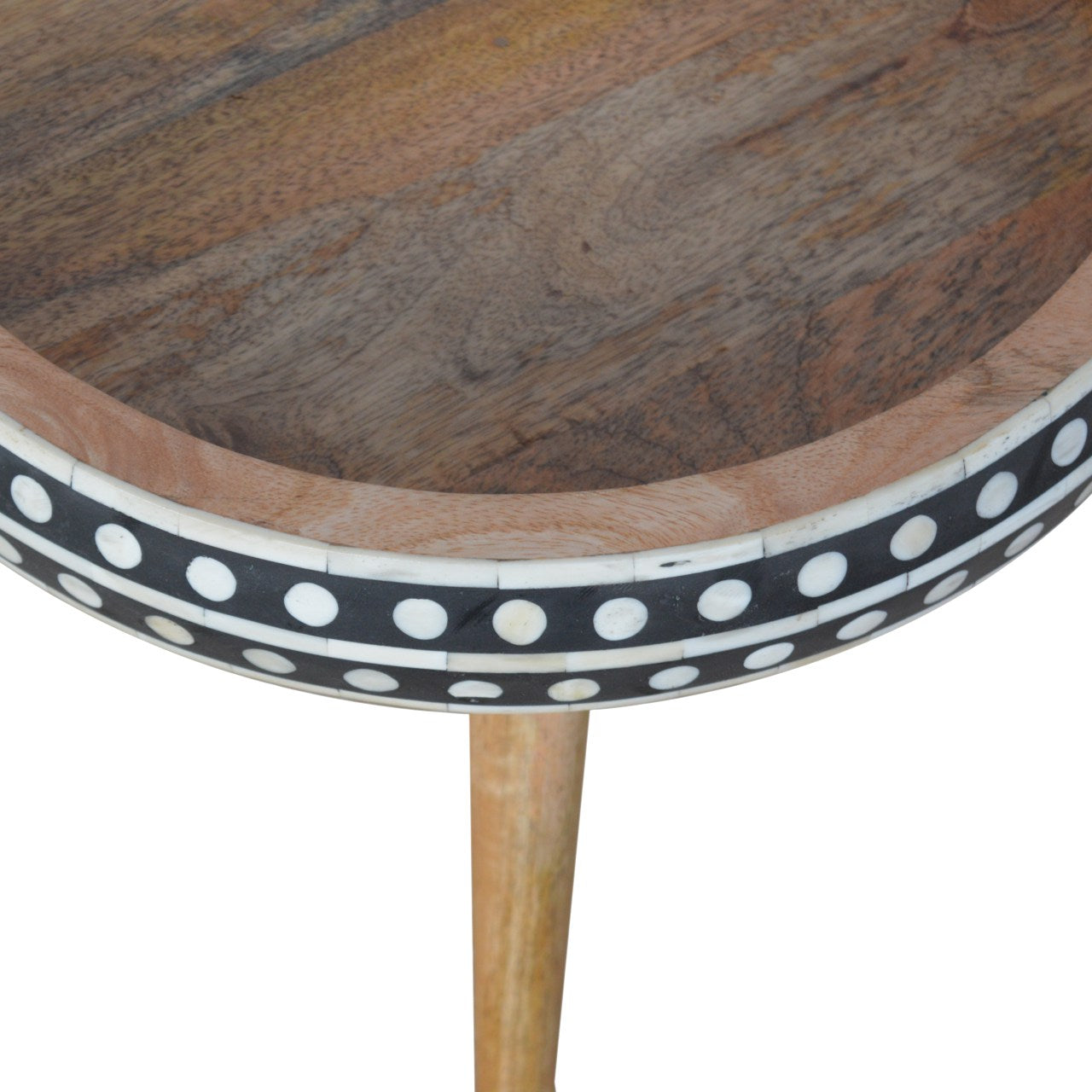Solid Wood Small Dotted End Table, Black