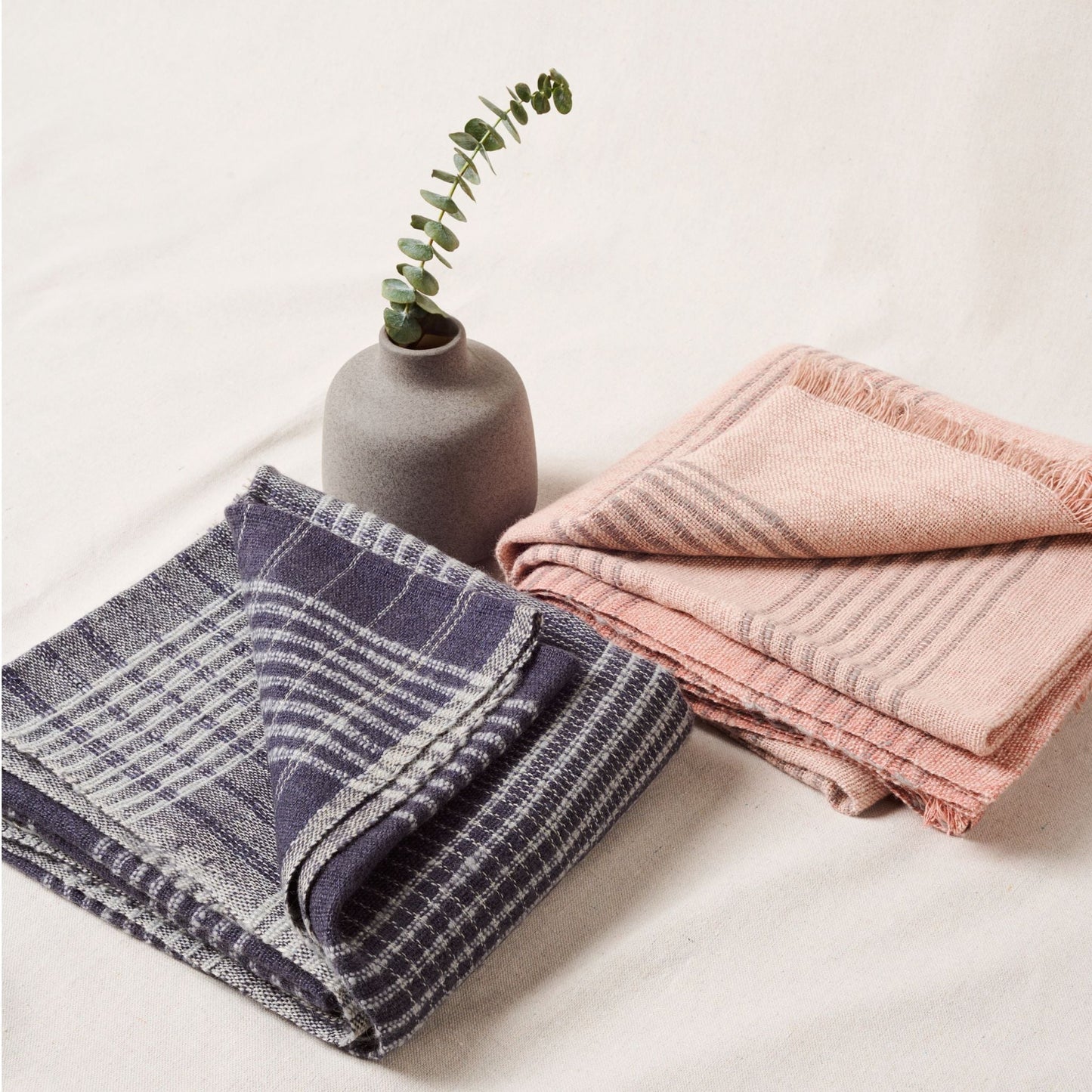 Silica Rose In Shades of Salmon Gray Stripes Pattern Soft Handwoven Merino Throw