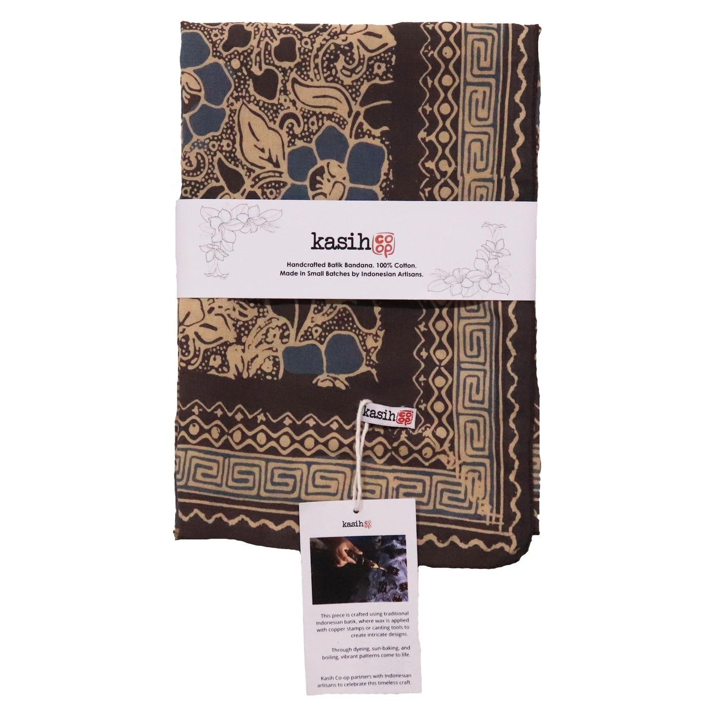 Large 39" Hand Dyed Batik Bandana - Spotted Flowers
