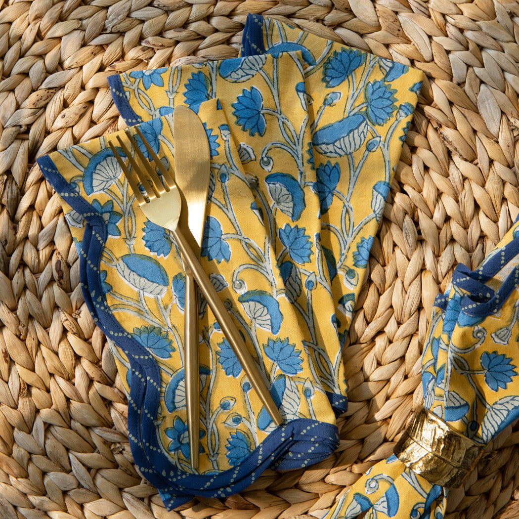 Set of 12 Fan Flower Block Print Napkins