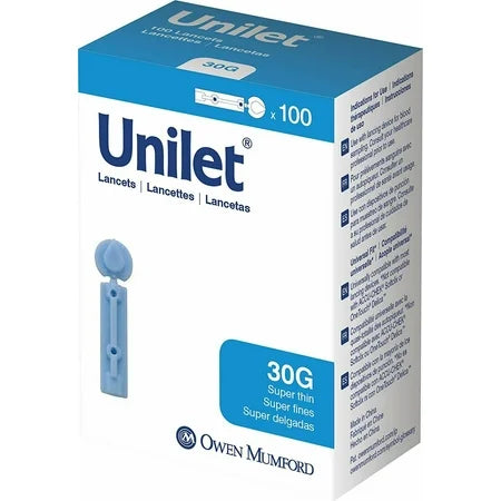 Owen Mumford Unilet Super Thin Blood Glucose Lancets Sterile 30 Gauge 100 Count
