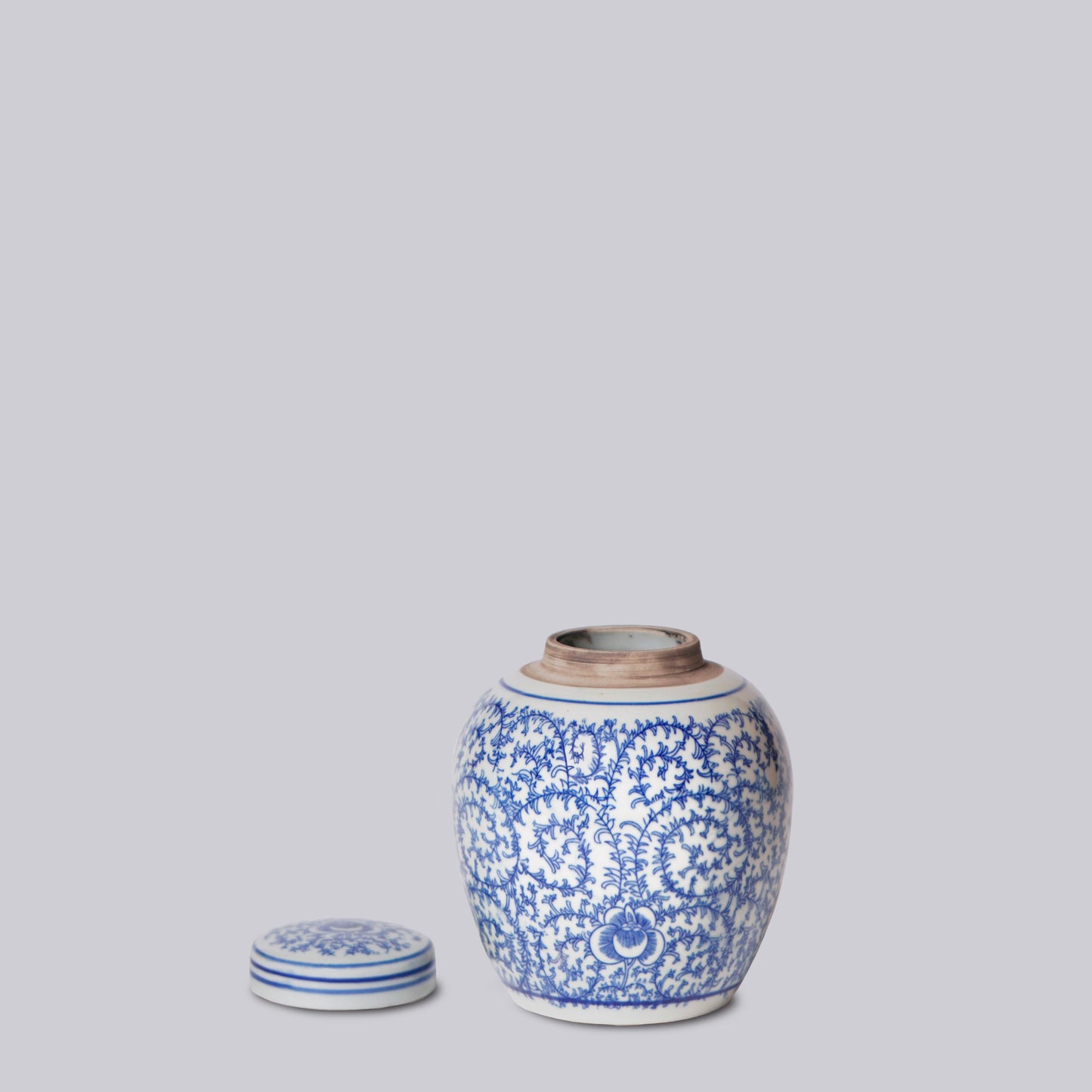 Blue and White Porcelain Scrolling Peony Round Jar