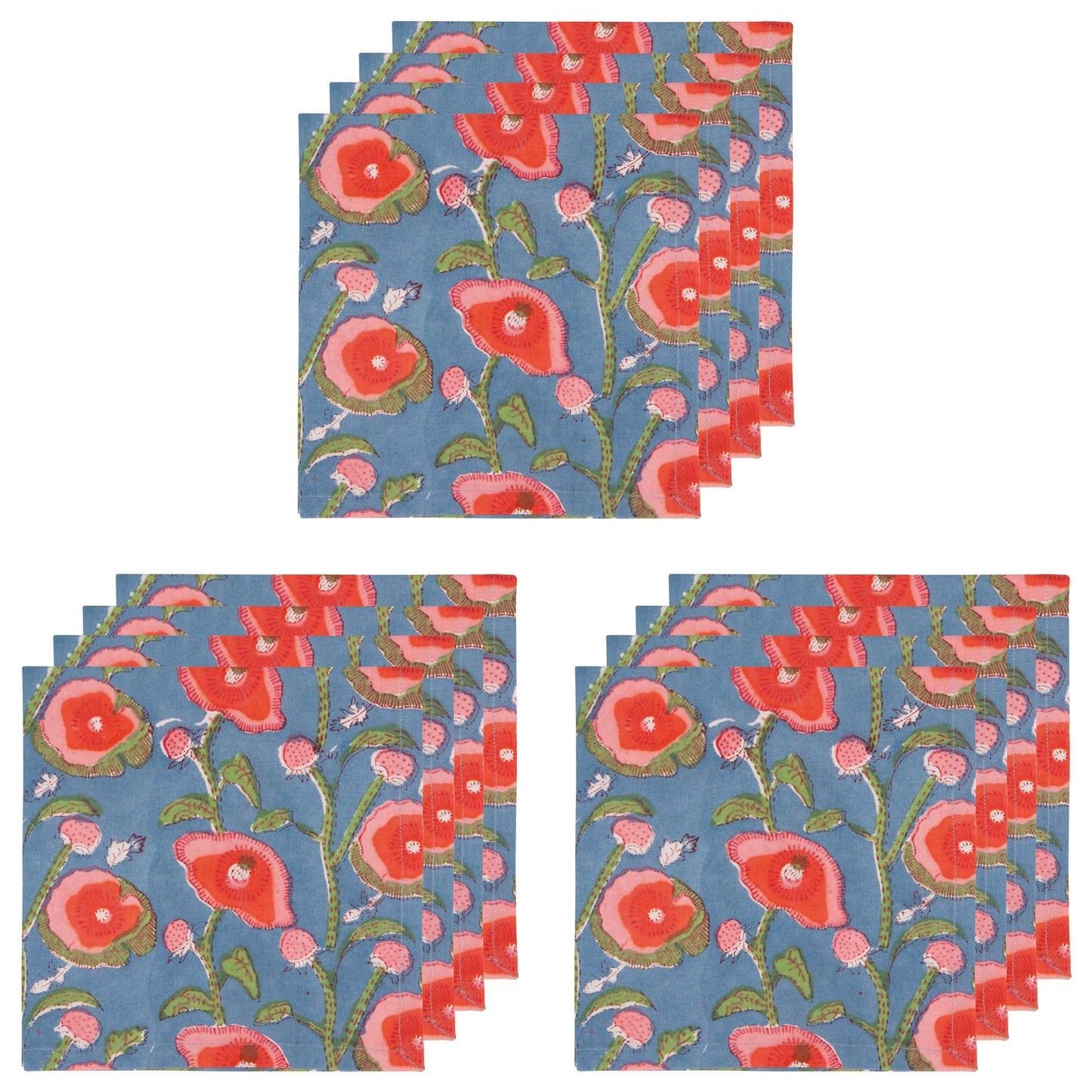 Set of 4 Napkin Block Print Poppy