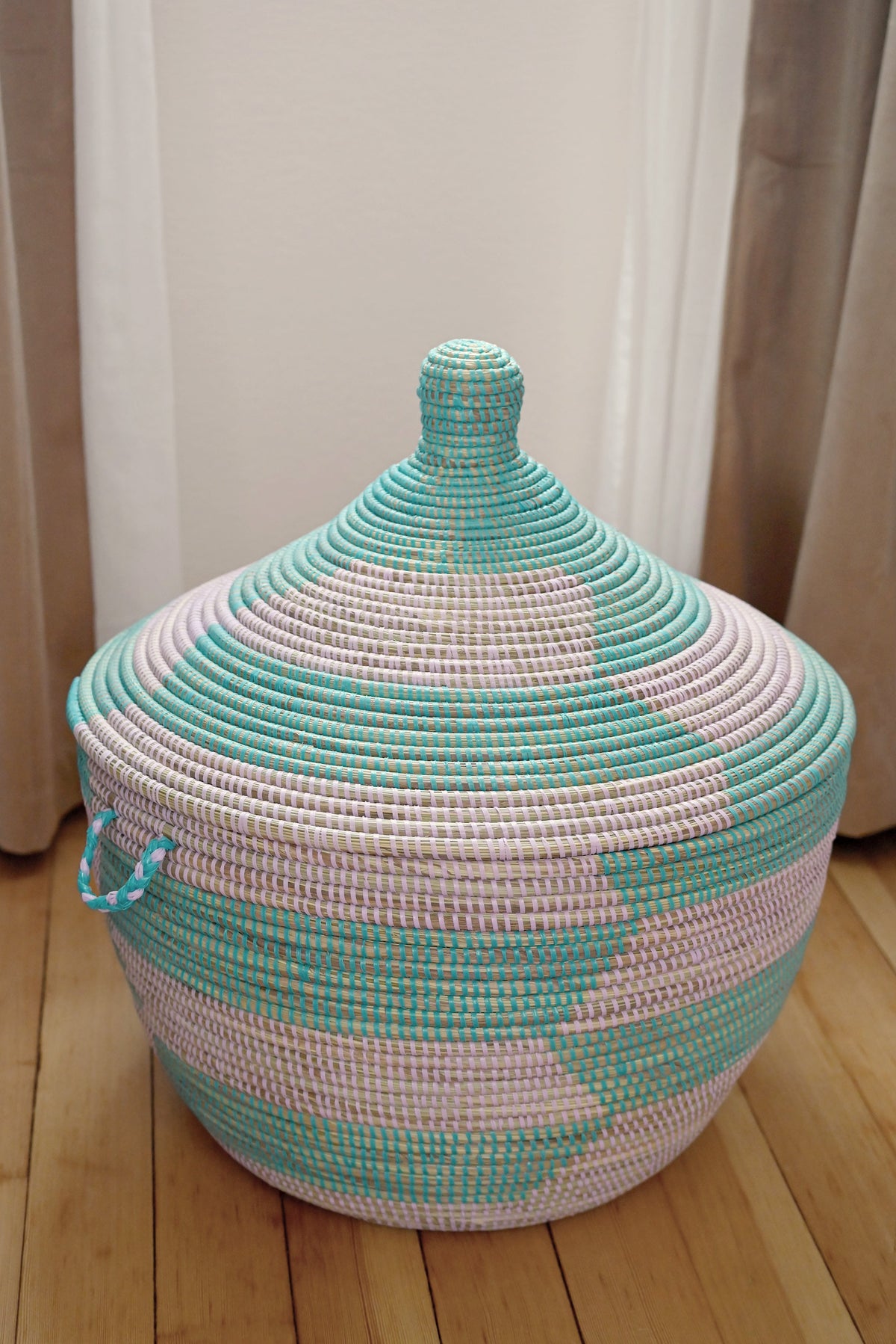 Aqua & Lavender Herringbone Storage Basket