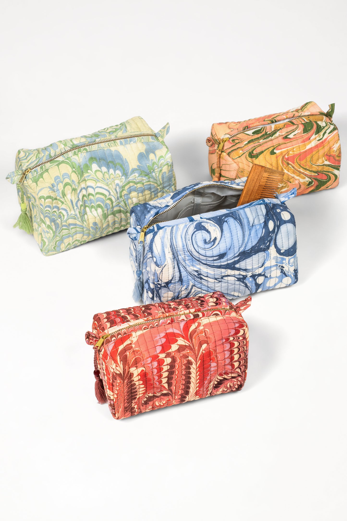 Florentine Pink Hand-Marbled Cosmetic Bag, Set of 2
