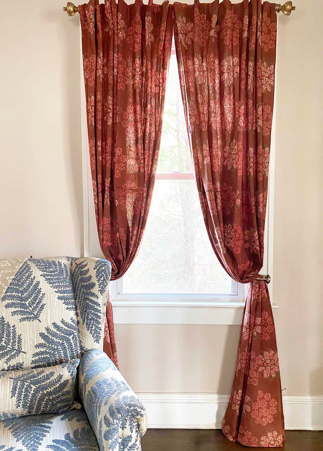 Block Print Curtain, Terracotta Drape - Forget Me Not 84"