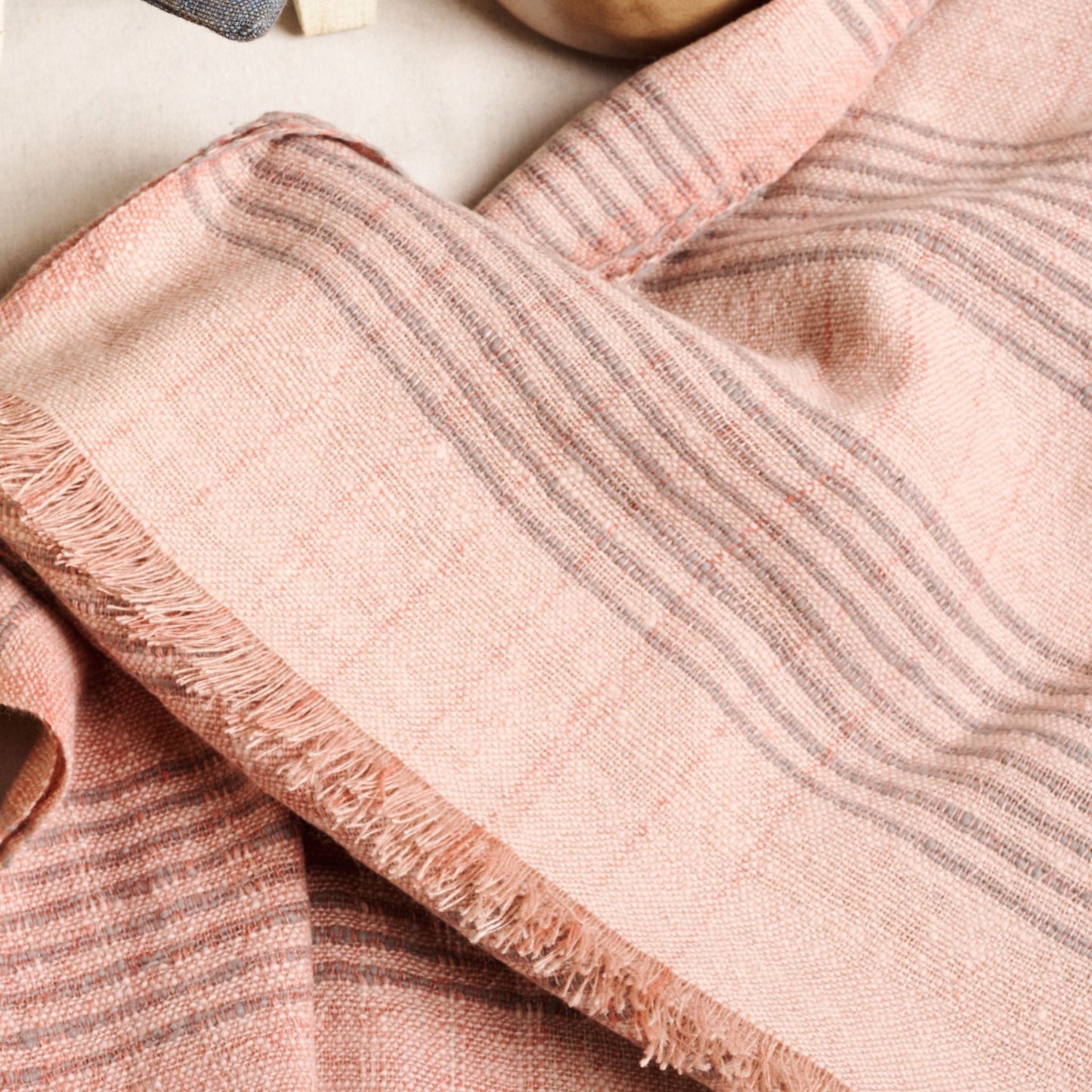 Silica Rose In Shades of Salmon Gray Stripes Pattern Soft Handwoven Merino Throw