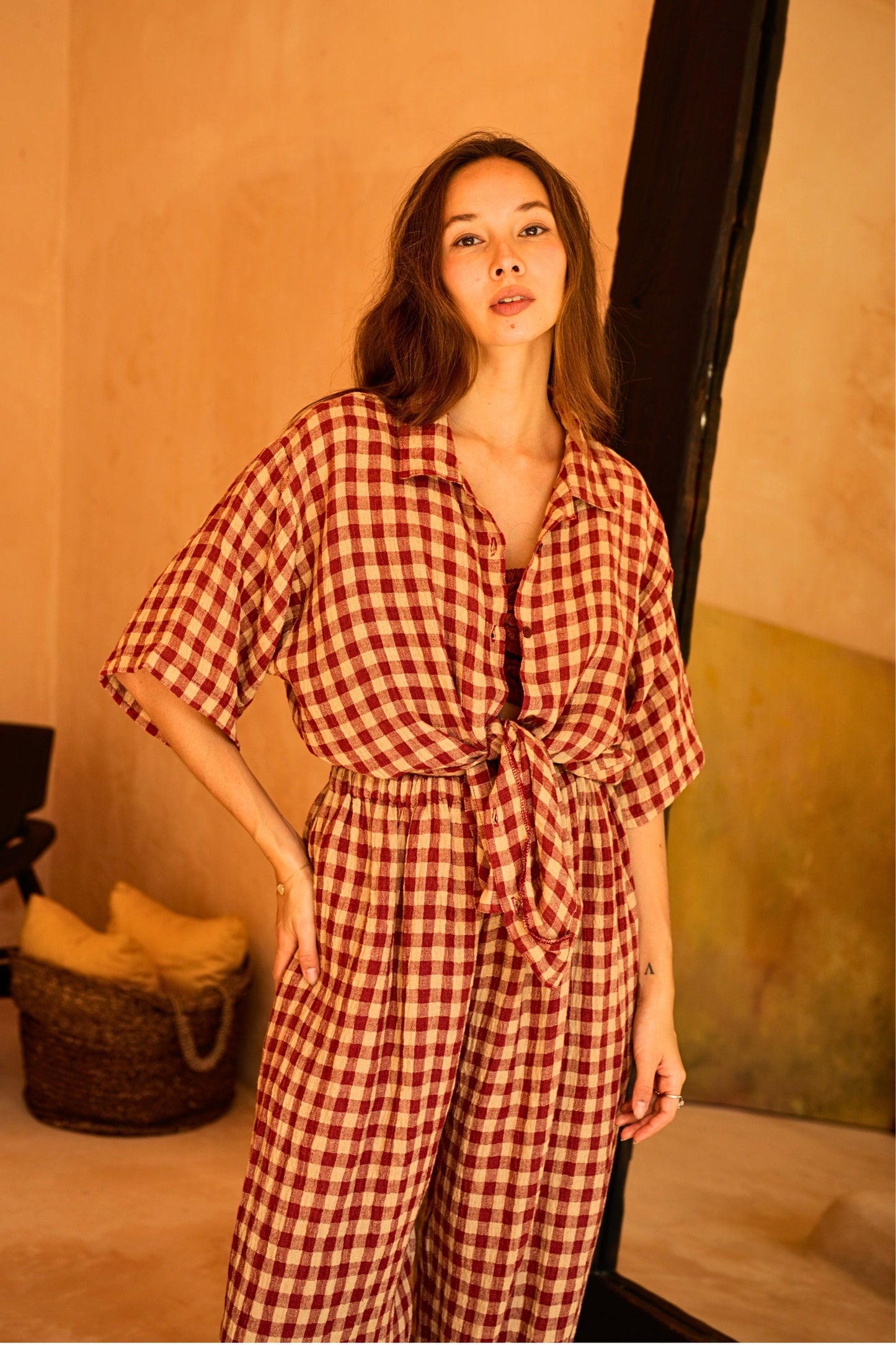 Vanessa Linen Gingham Shirt in Red