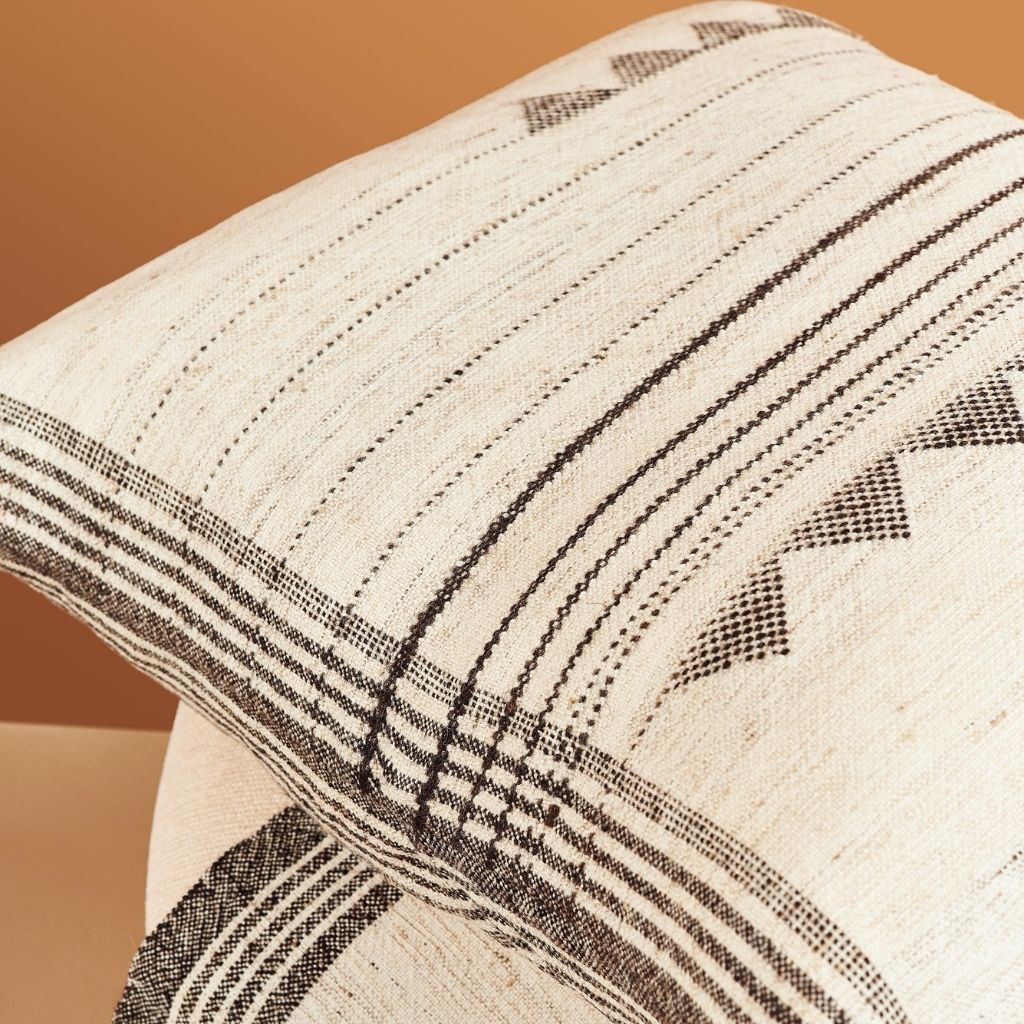 Kora White And Black Handloom Large Square Pillow