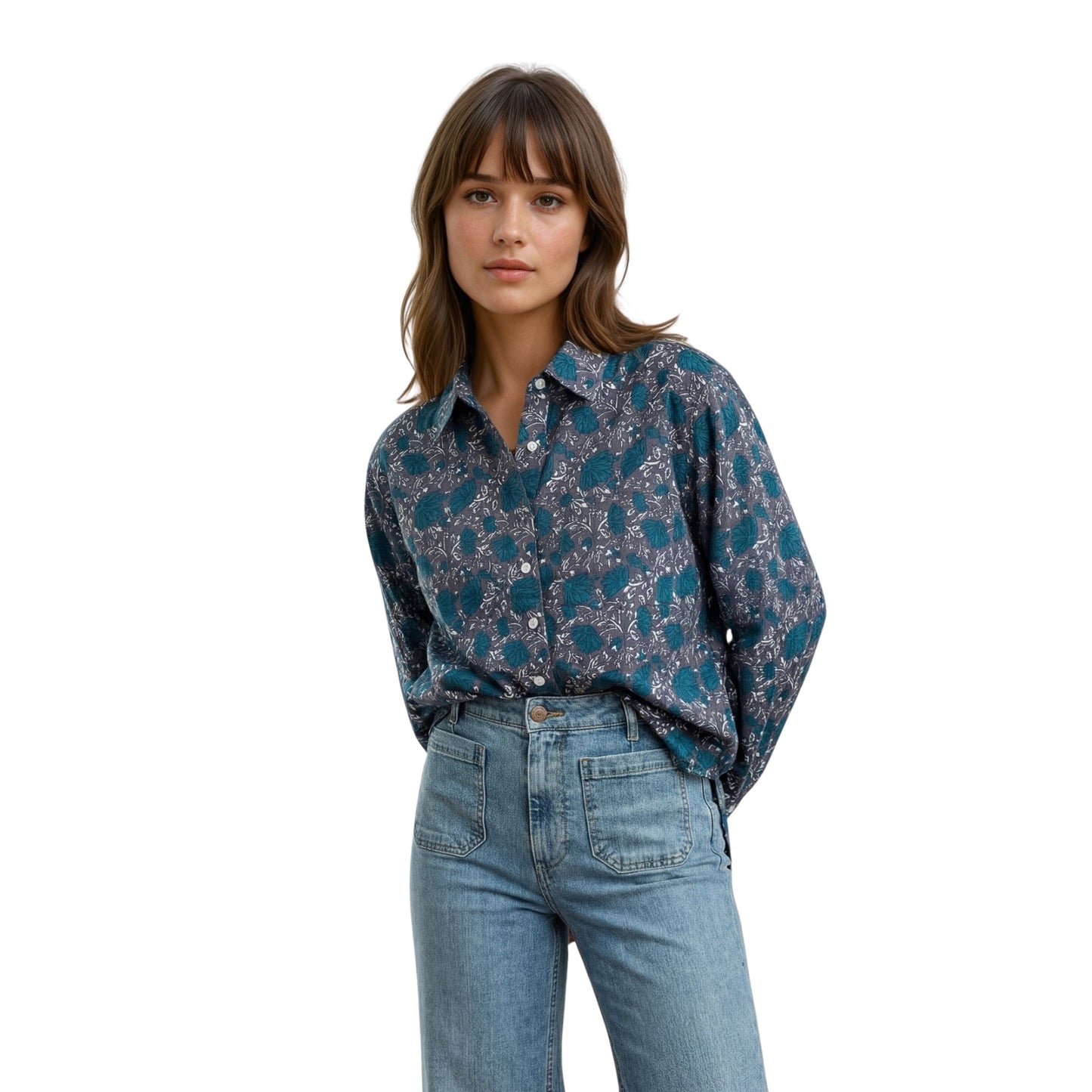 Good Boyfriend Shirt - Ojai Floral Charcoal / French Teal
