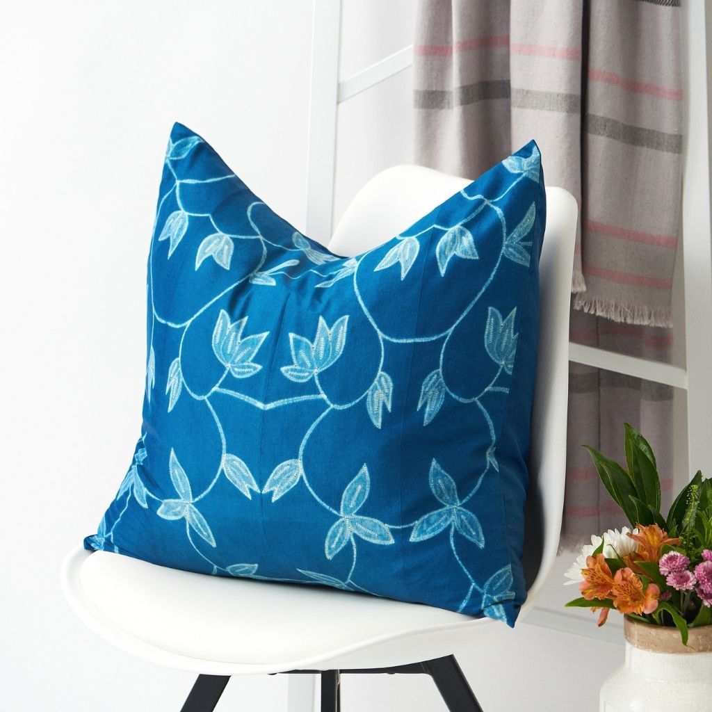 Folio Indigo Handcrafted Shibori Mulberry Silk Pillow