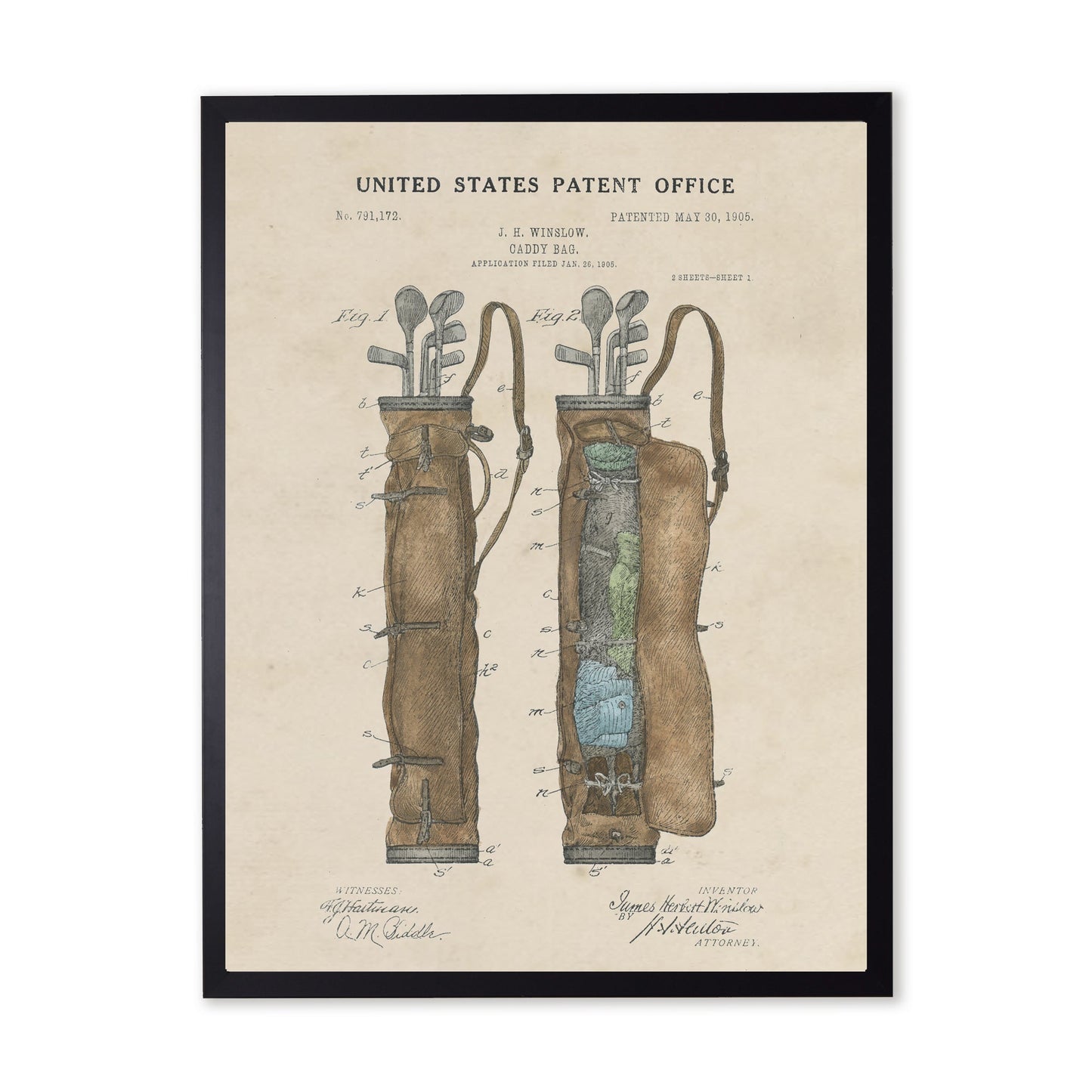 Golf Bag Patent in Black Frame