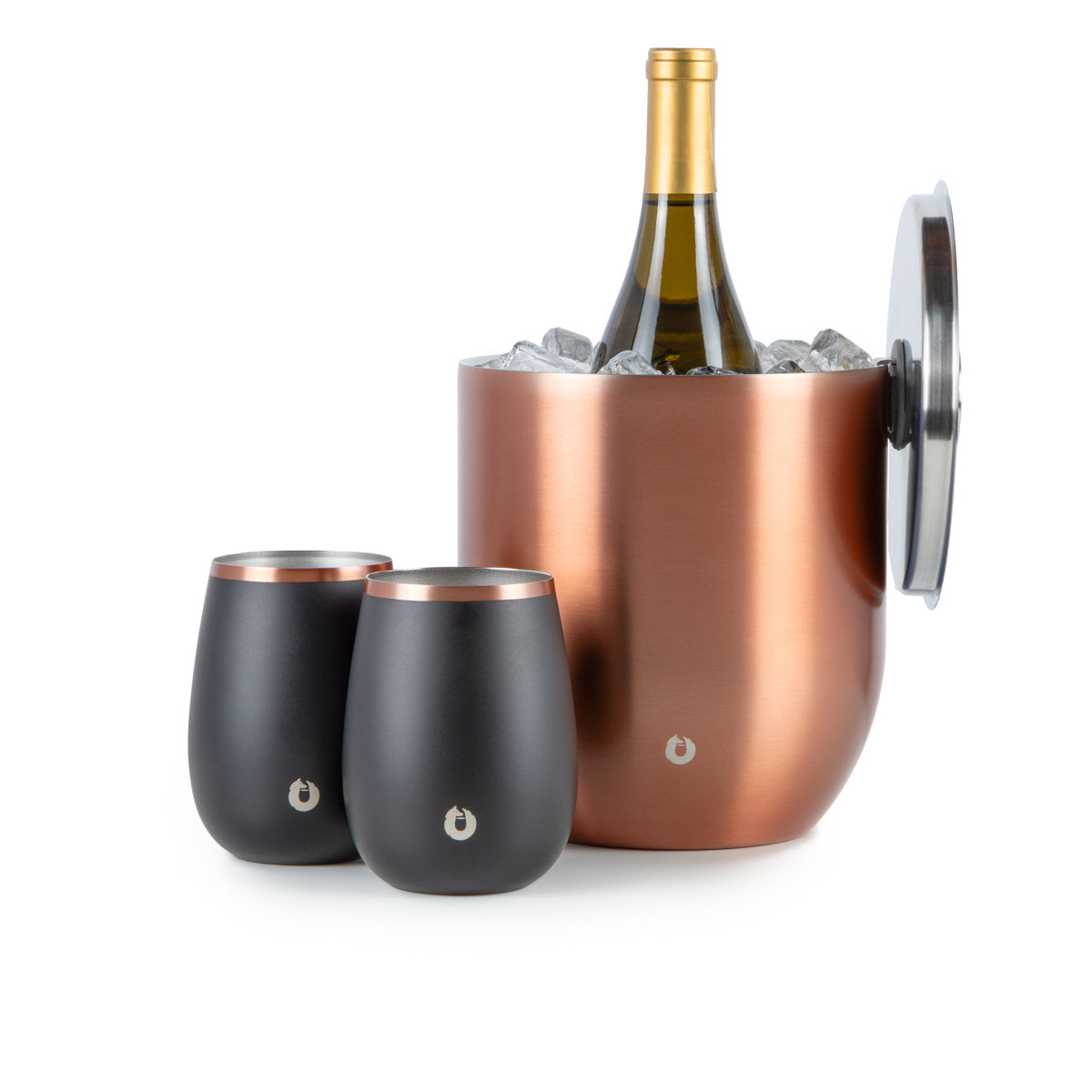 Stainless Steel Ice Bucket with Grand Pinot Wine Set, Gold and Black