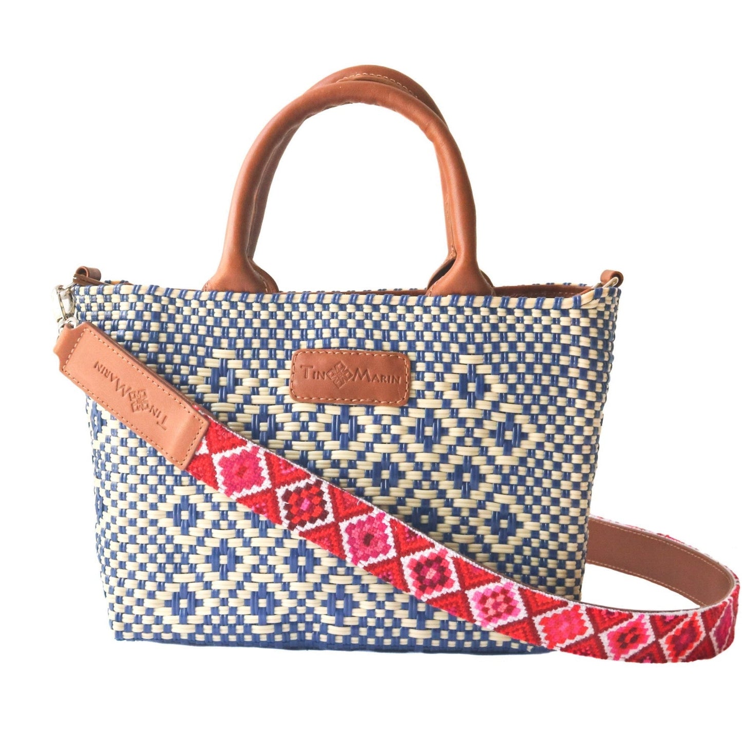 Mai Woven Bag Strap - Poppy with Leather
