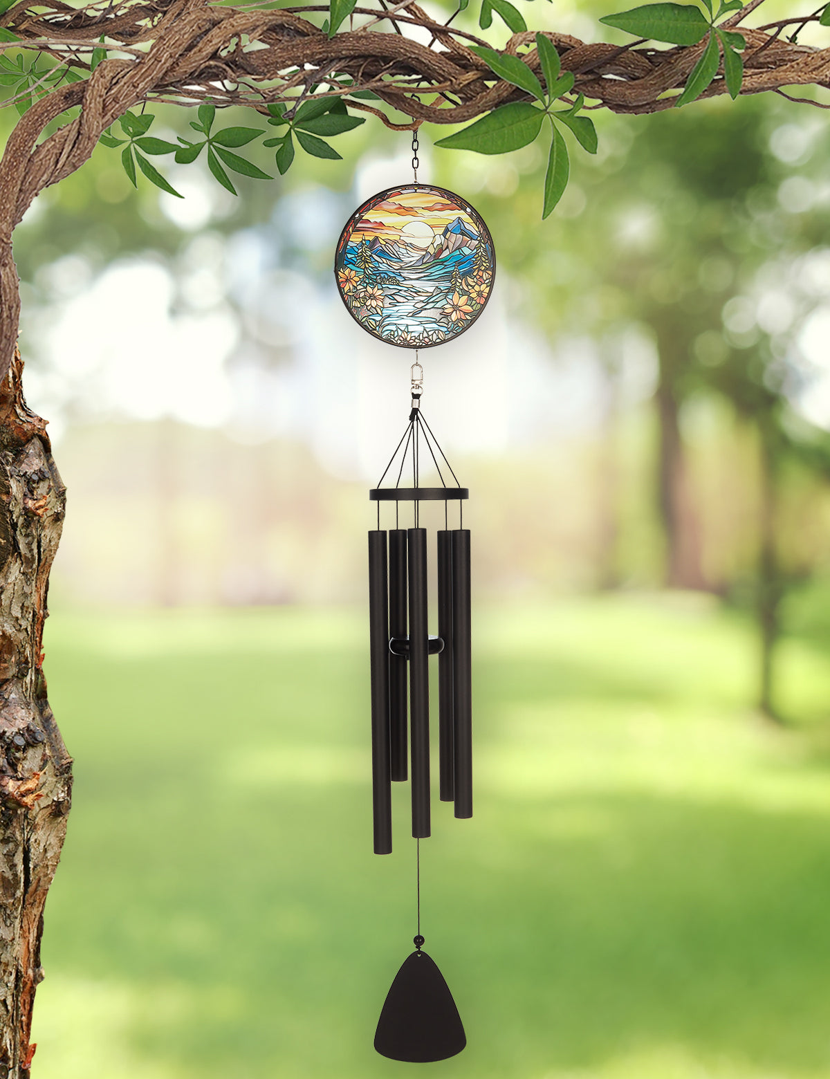 Mountain Stain Glass Wind Chime - 40 inch