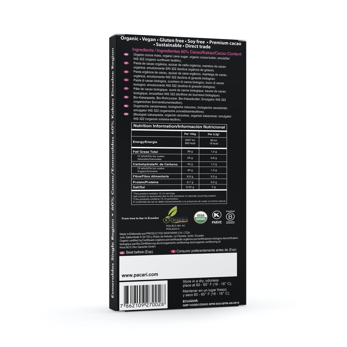 Esmeraldas 60% Organic Chocolate Bar