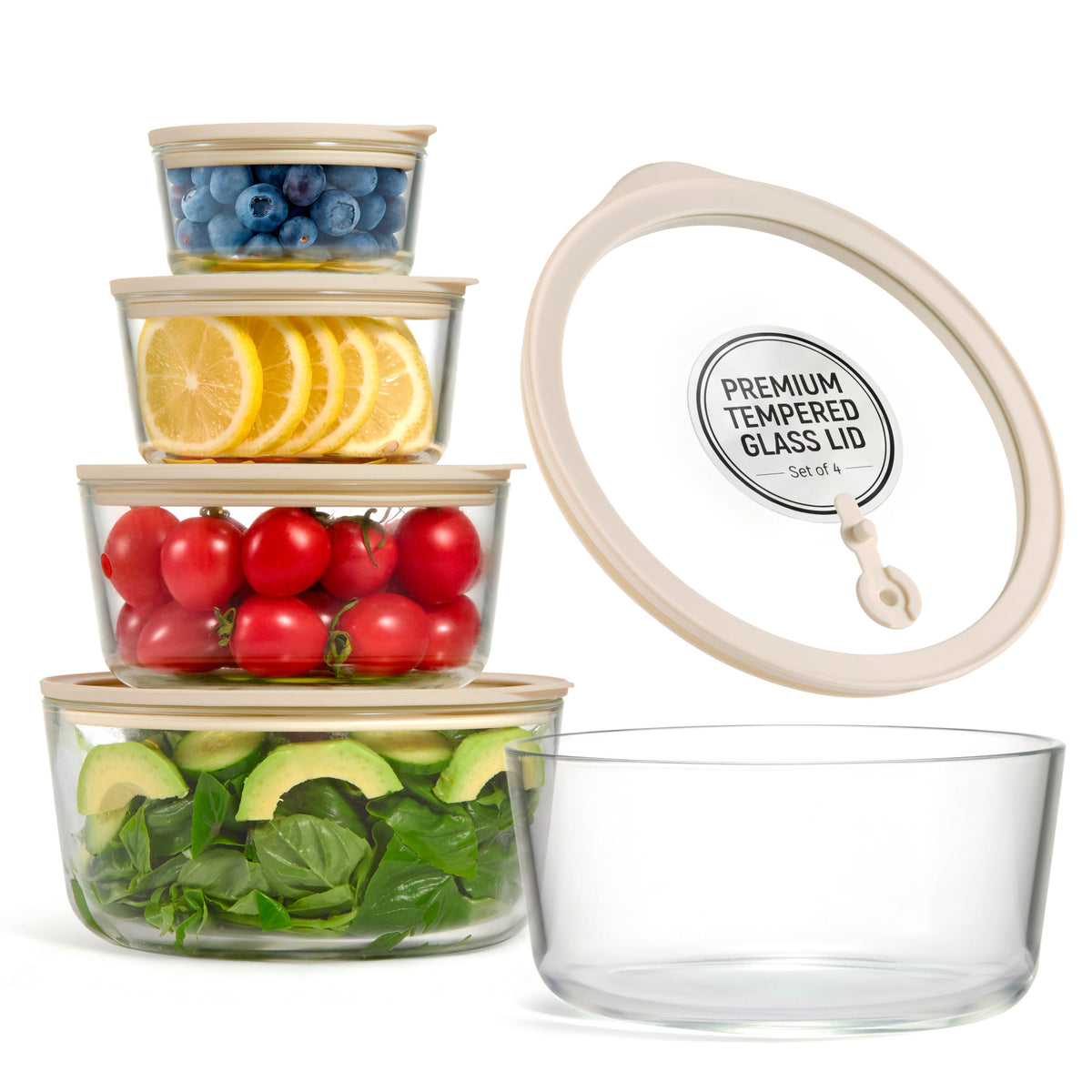 Glass Prep Bowl Set with Lids, Set of 4