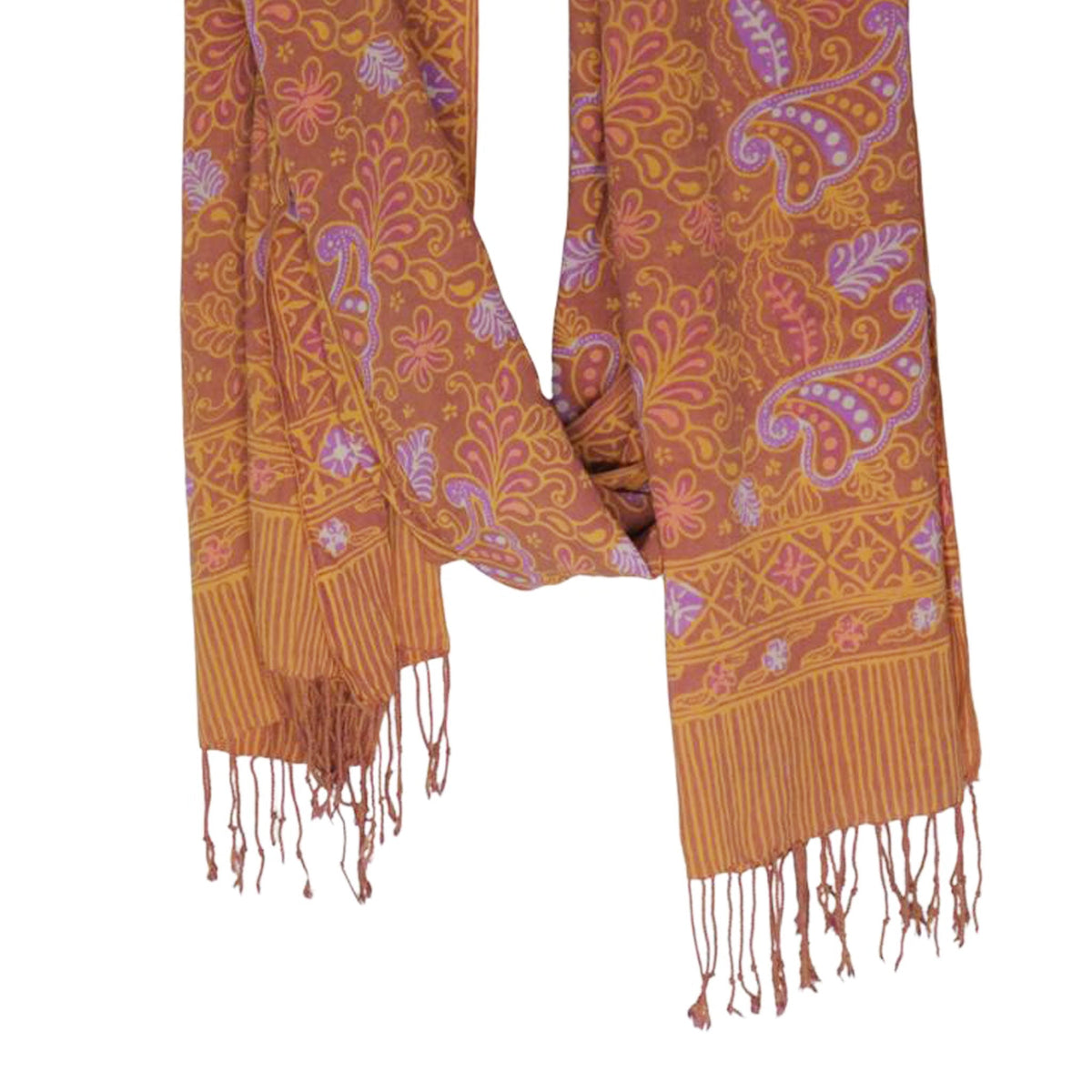 Handmade Batik Scarf, 100% Soft Cotton, Dusky Fern, Pink, Yellow, Peach