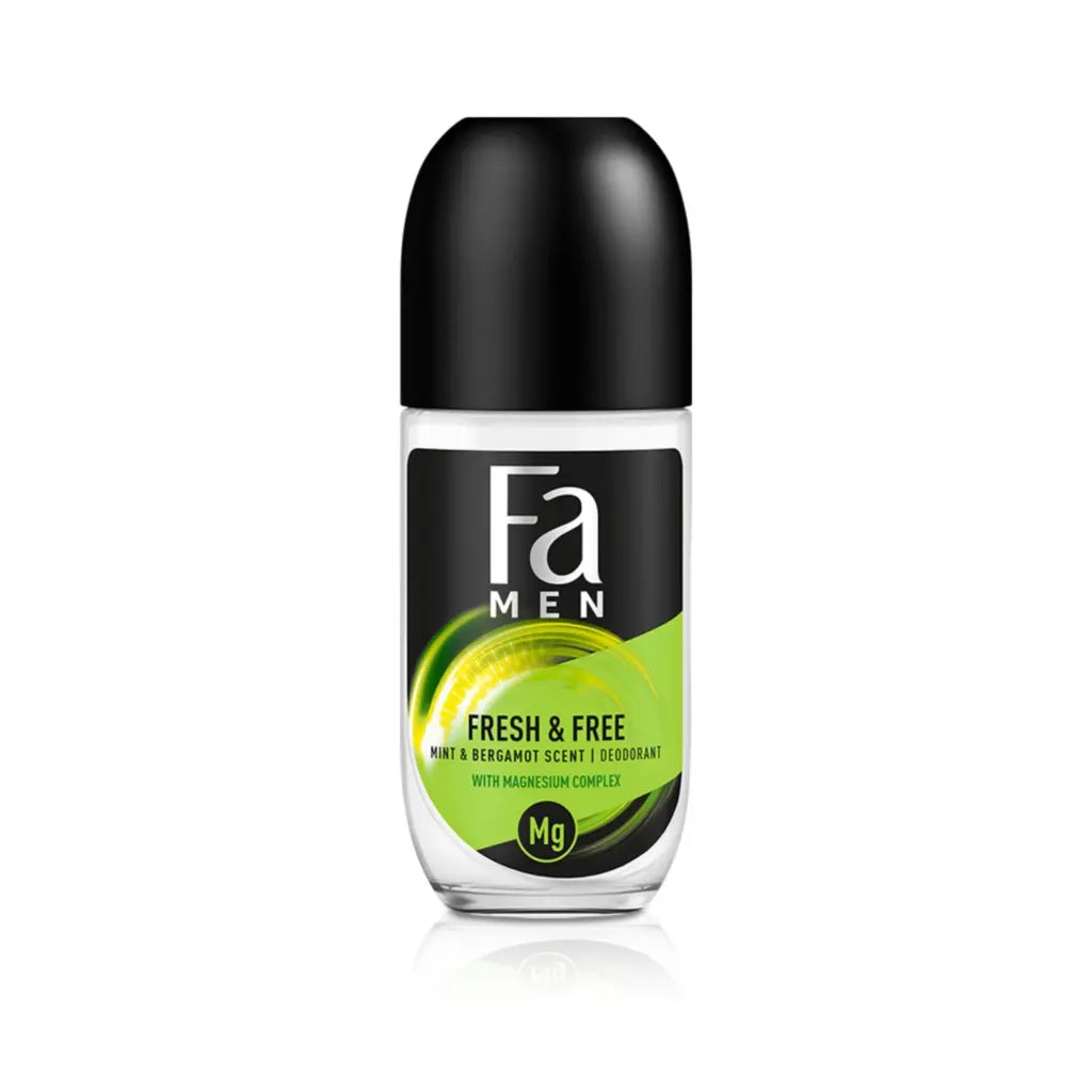 Fa Men Fresh & Free Roll-On Deodorant Mint & Bergamot Fragrance Free Aluminium and Alcohol - 50ml / 1.6 Oz