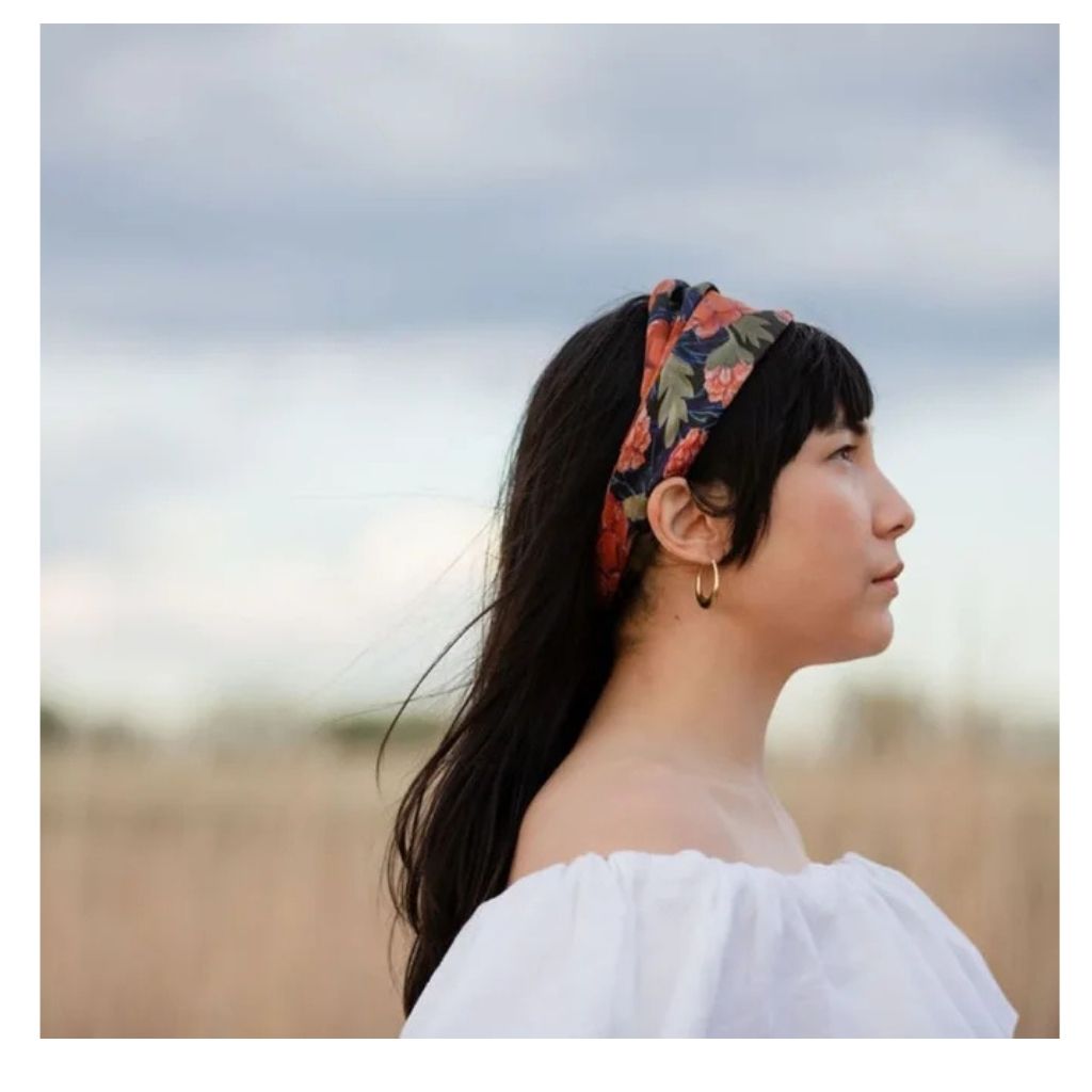 100% Silk Scarf: Guadalupe - Dark Floral Pattern