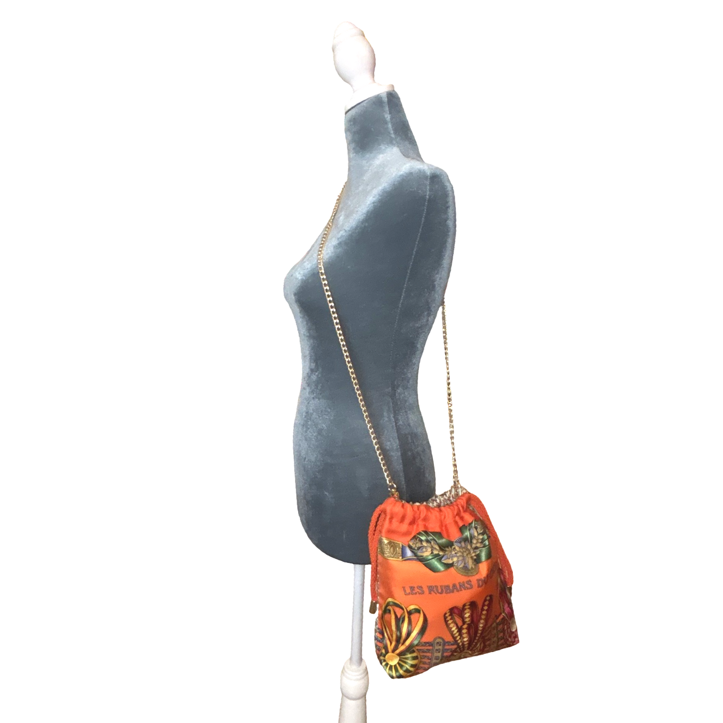 Rubans du Cheval Orange Vintage Scarf Drawstring Crossbody Bag