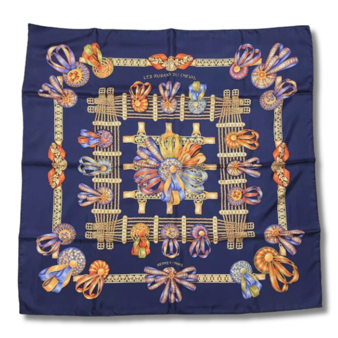 Rubans du Cheval Navy Blue Vintage Scarf Wristlet Bag