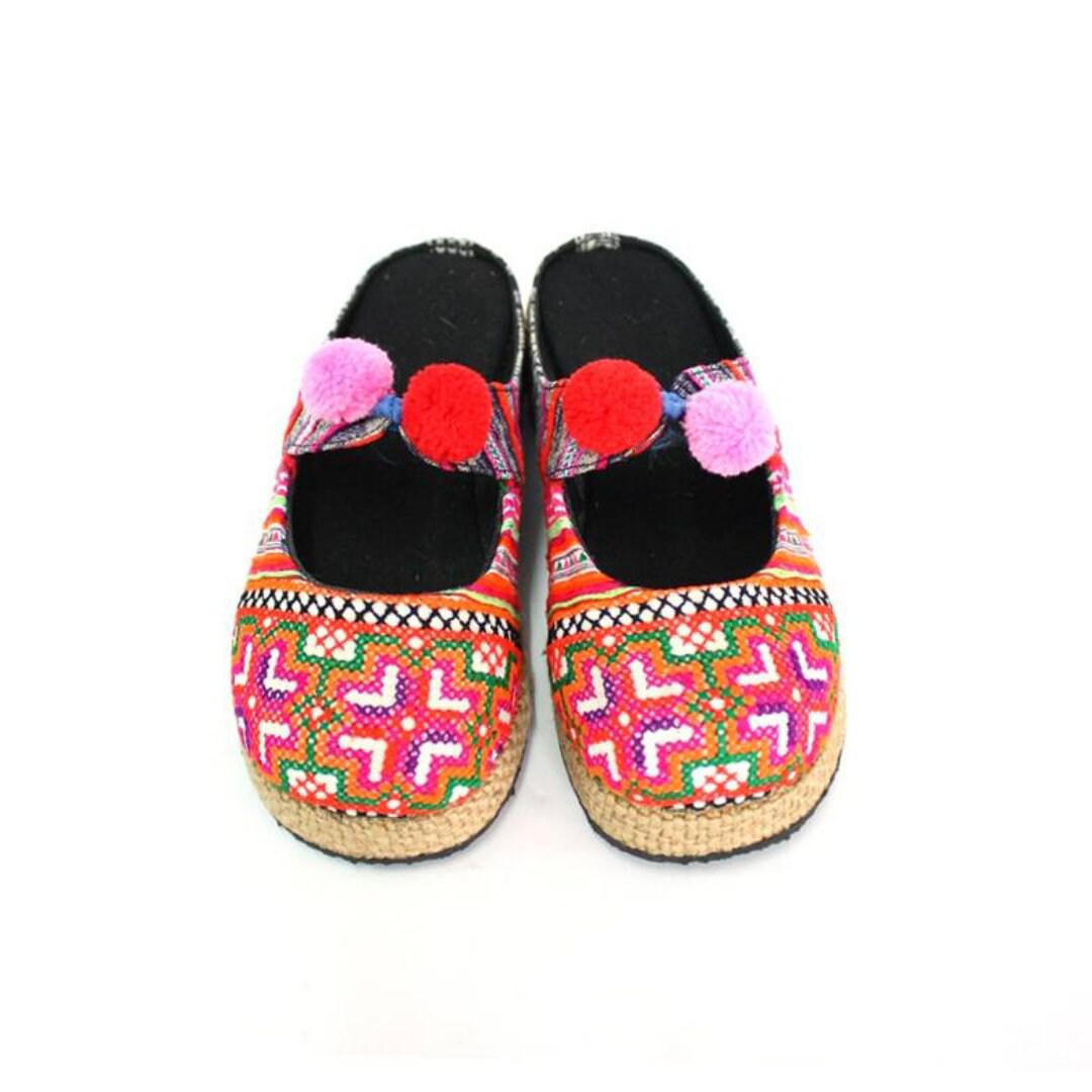 Upcycled Hmong Textile Fabric Clog Shoes - Thailand