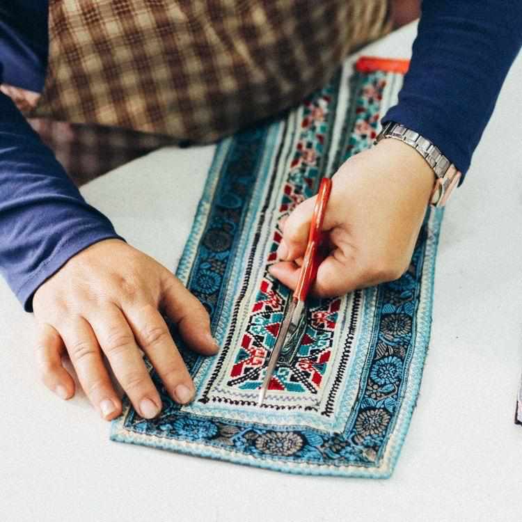 Leather Vintage Upcycled Hmong Textile Coin Purse - Thailand