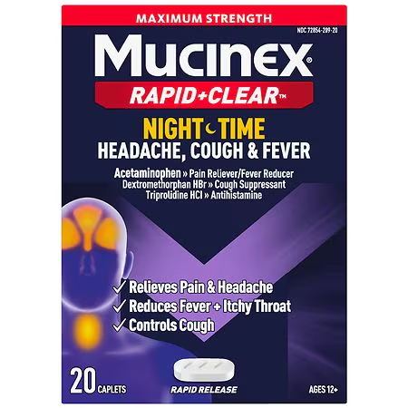 Mucinex Rapid+Clear Nighttime Headache Cough & Fever, Max Strength Rapid Release