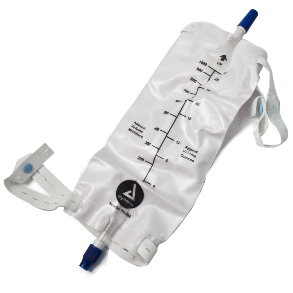 Box of 12 - Dynarex Urinary Leg Bag Anti-Reflux Valve Sterile 1000 mL Vinyl