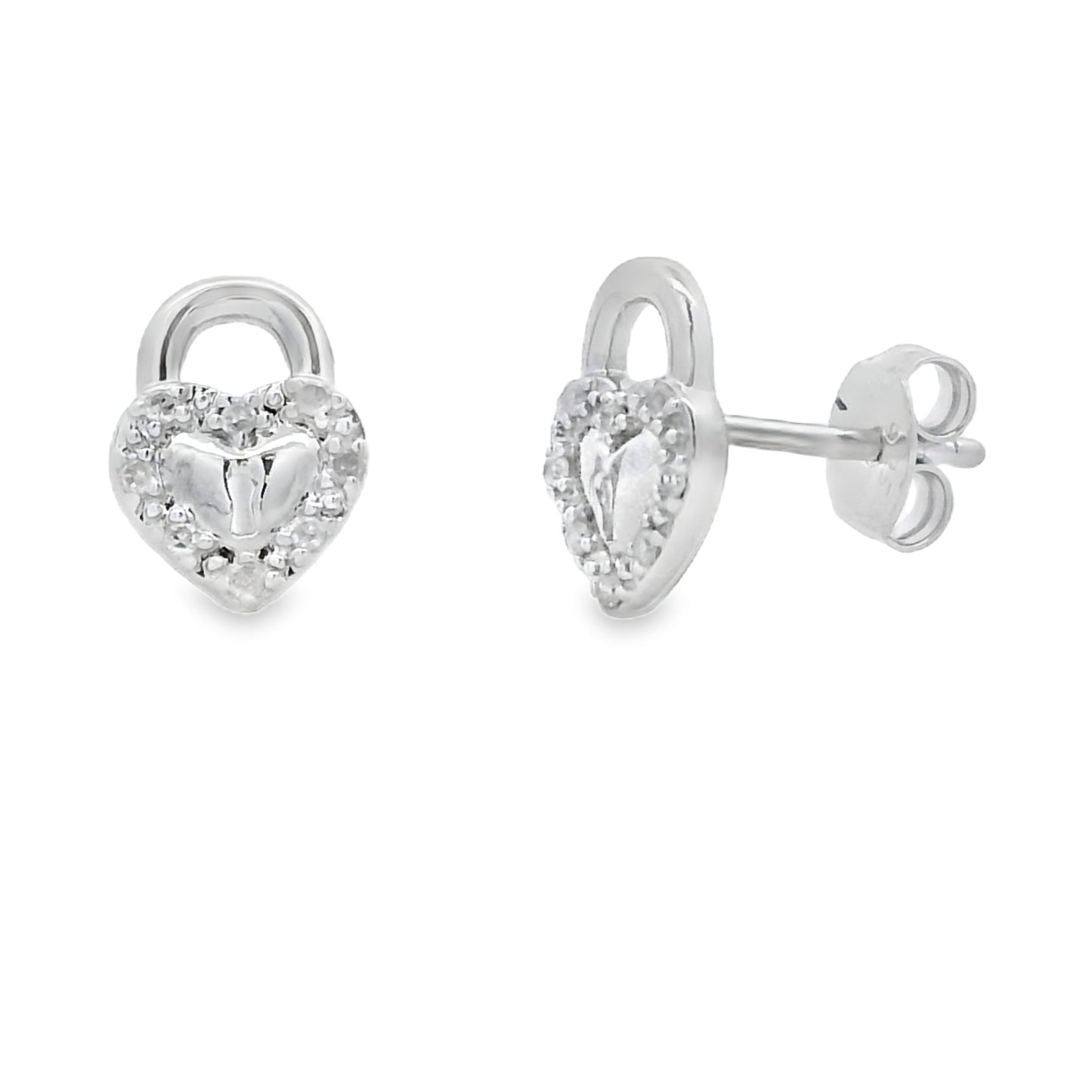 .06ct Diamond Heart Earrings Sterling Silver