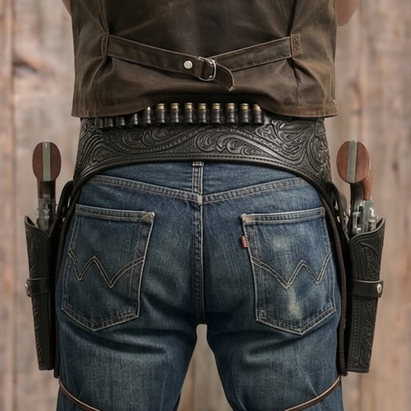 Double Western Holster & Belt 22 Cal - Black