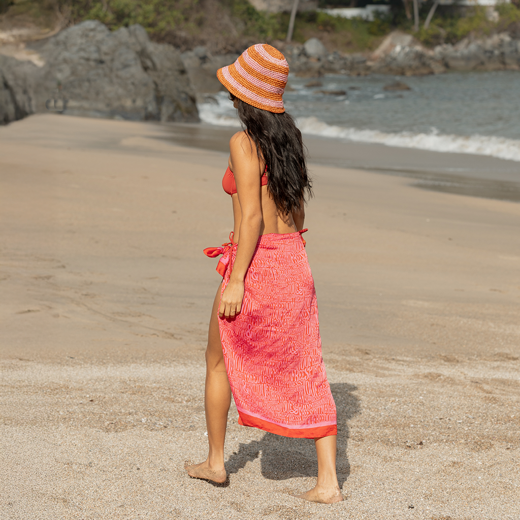 Summer Bucket Hat - Hibiscus Pink Red Stripe