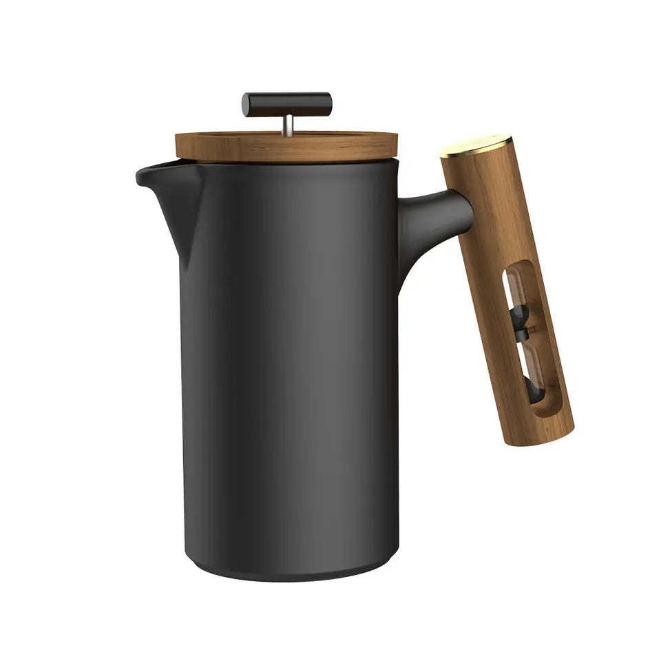 Ceramic French Press with Timer - Matte Black