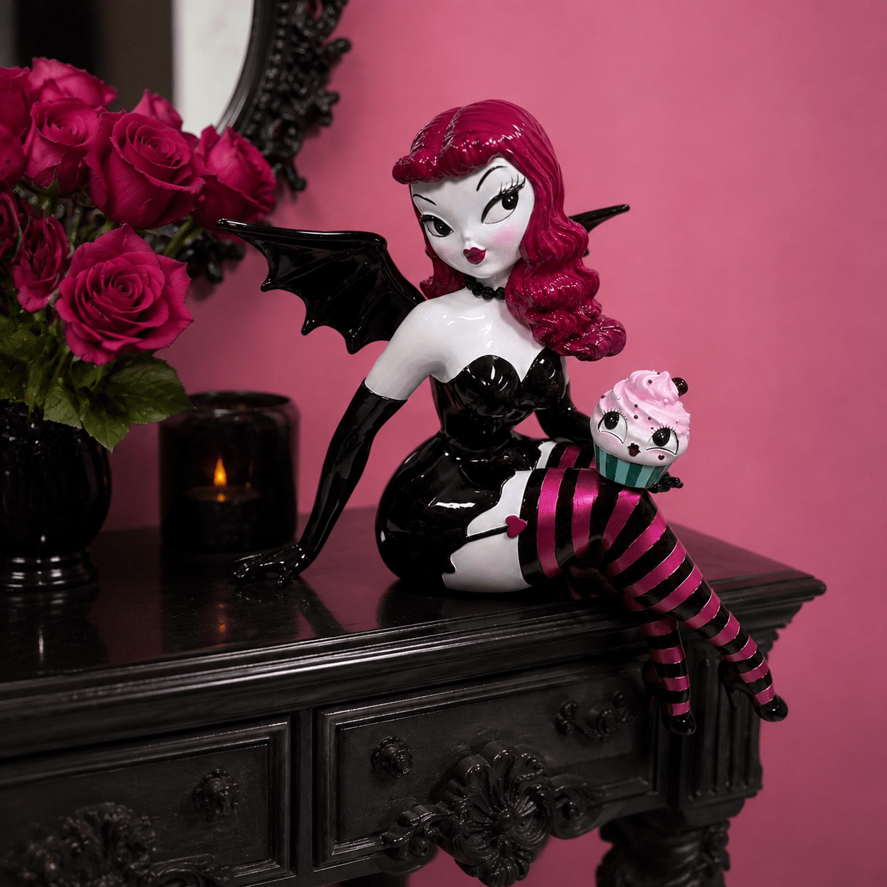 Verna Bat Girl 27.5" Shelf Sitter w/ Cupcake | Miss Fluff December Diamonds