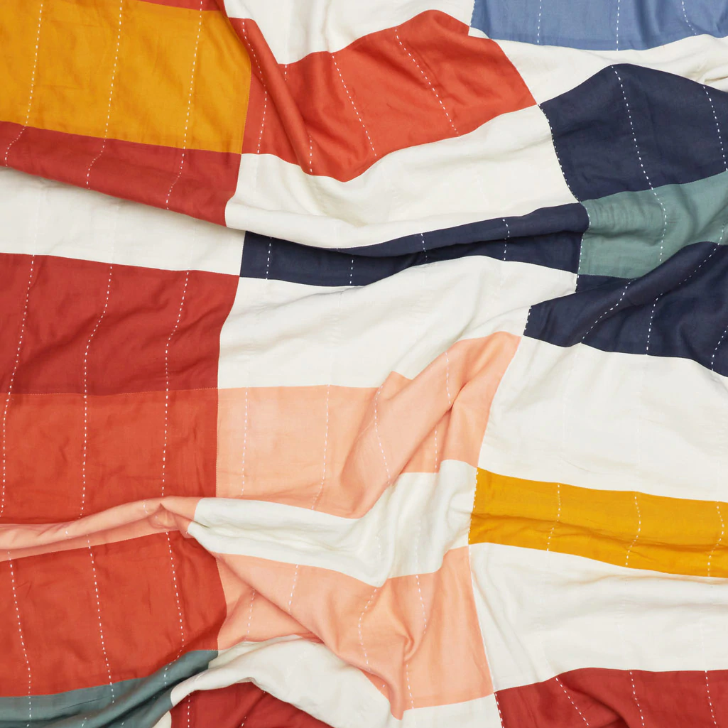 Kantha Quilted Throw Blanket | Multi-Check