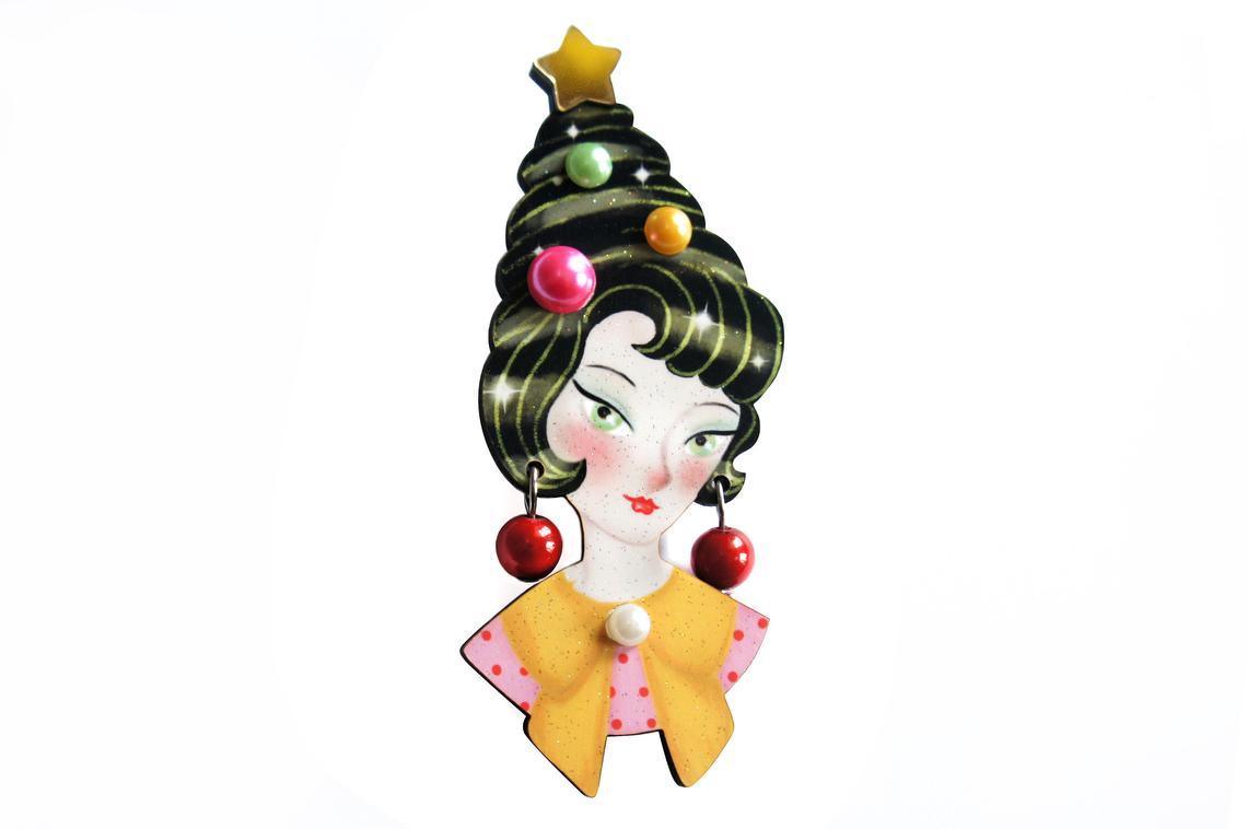 Pin up Lady with Christmas hairstyle Brooch by Laliblue