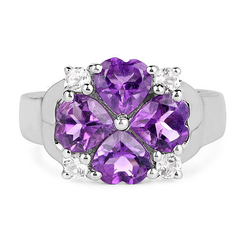 3.12 Carat Genuine Amethyst and White Topaz .925 Sterling Silver Ring