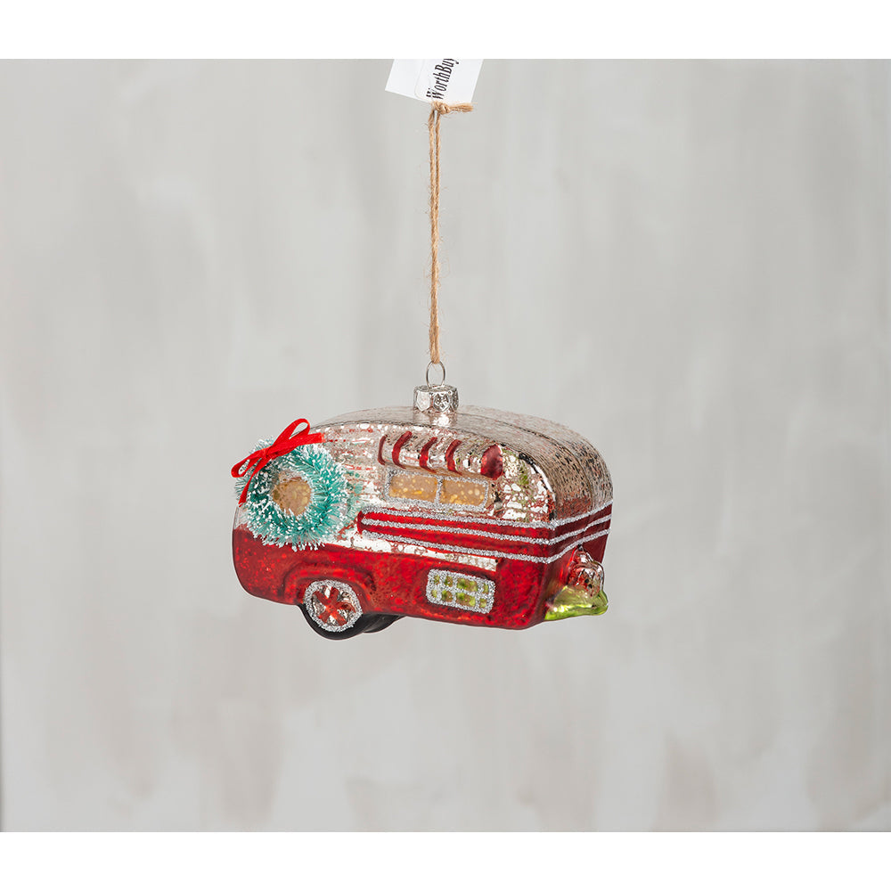 Red Canned Ham Vintage Camper Glass Ornament