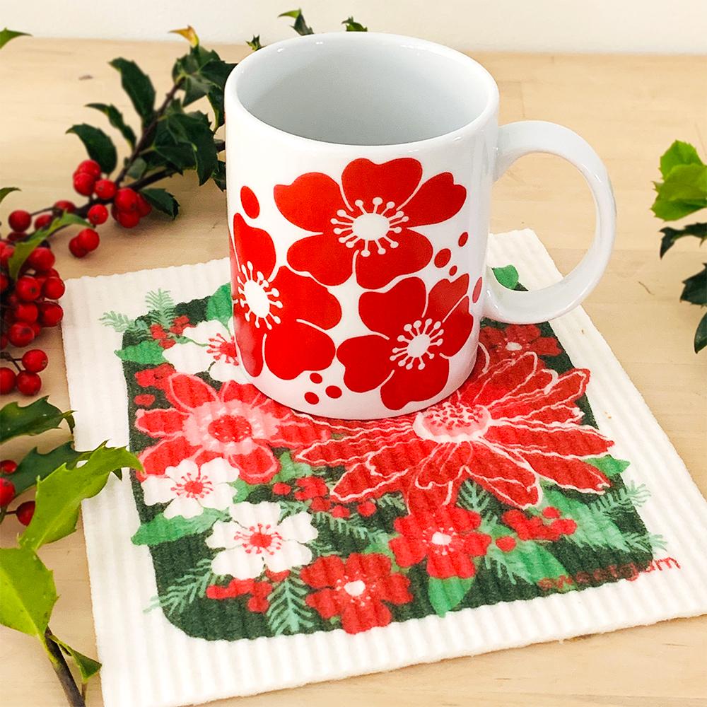 White Porcelain with Red Flowers Mug