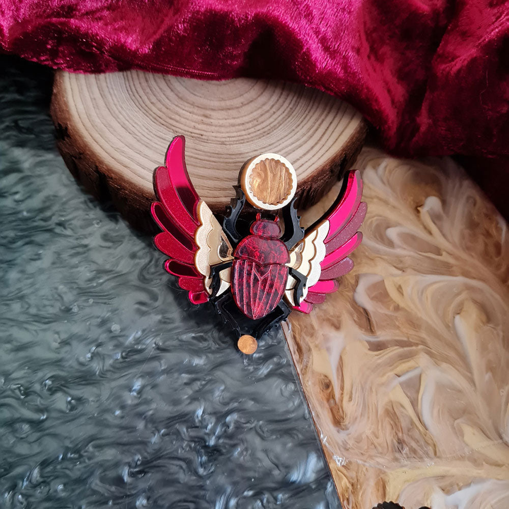 Red Winged Scarab Beetle Brooch by Cherryloco Jewellery