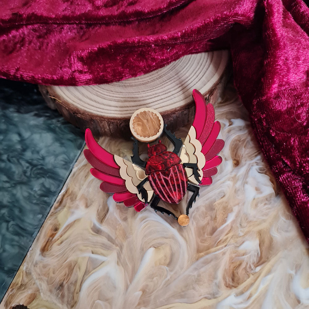Red Winged Scarab Beetle Brooch by Cherryloco Jewellery