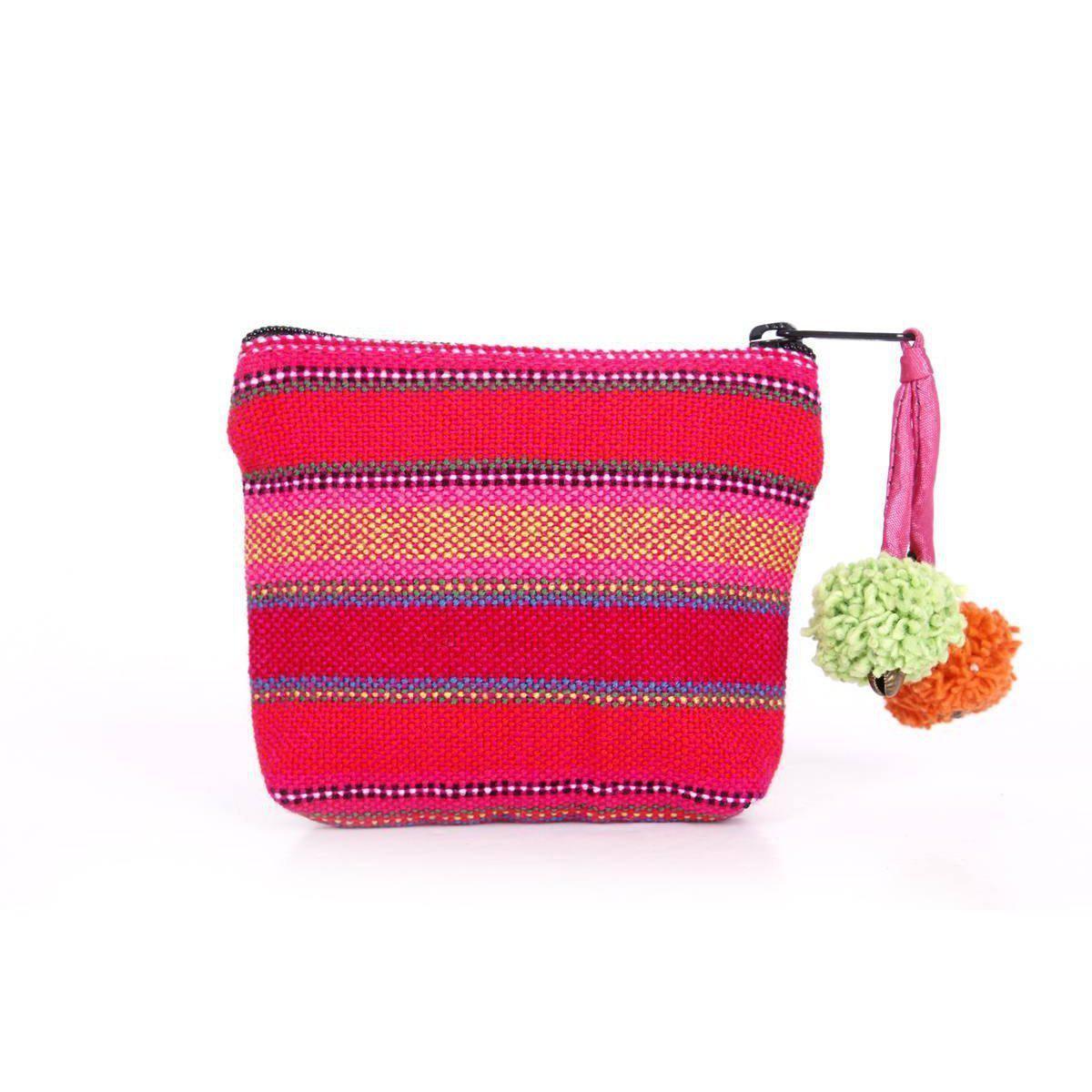 Pink Woven Karen Fabric Hmong Coin Pouch - Thailand