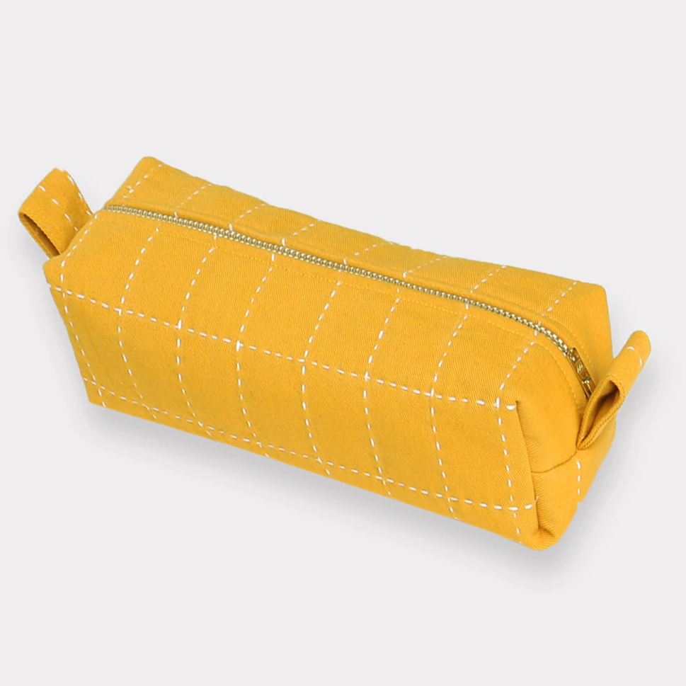 Small Toiletry Bag | Mustard Grid-Stitch