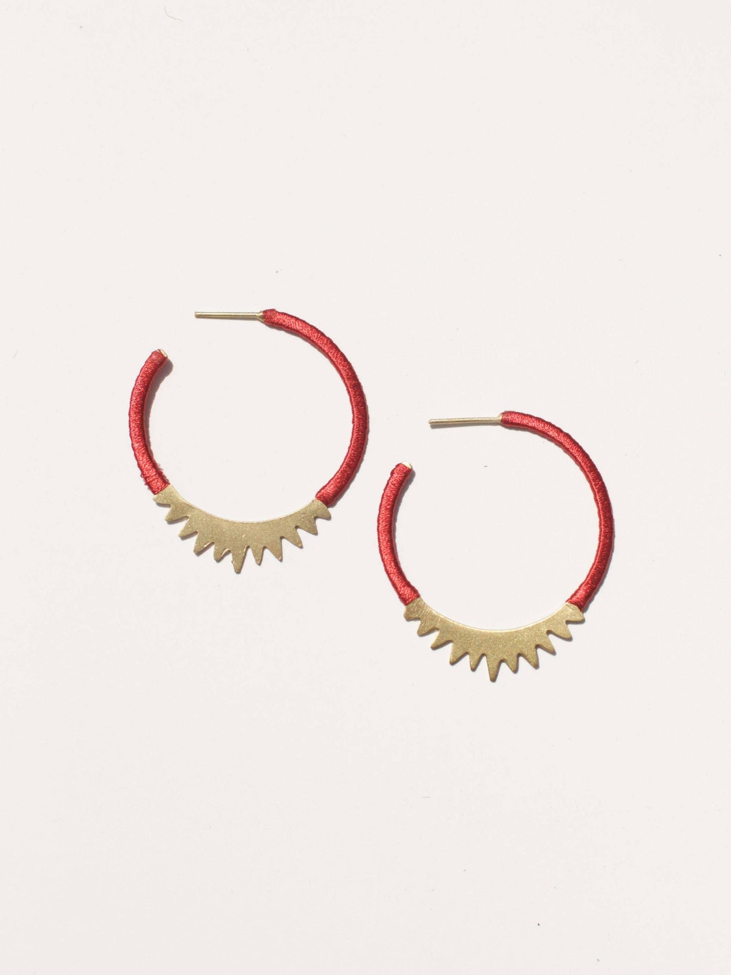 Spiked Brass Hoops Red
